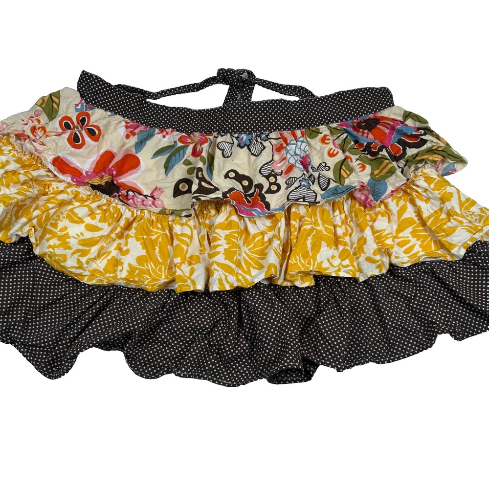 Pier One Boho Half Apron 3 Tiered Ruffle Layers Polka Dot Floral See‎ Desc